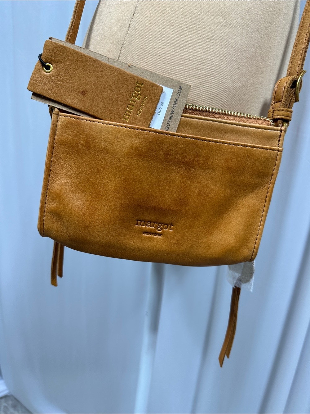 margot Cognac Leather Crossbody Bag with Tassel